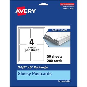 بطاقات بريدية قابلة للطباعة AVERY ، 3.5 "× 5" ، بطاقات أبيض لامعة ، بطاقات طباعة إلى الحافة ، ليزر/حبر ، 40