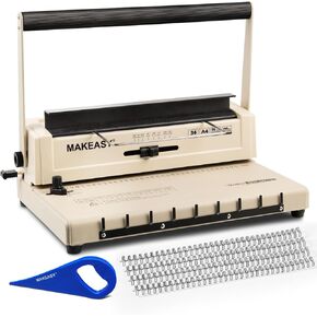 MAKEASY Binding Machine - Wire Binding Machine, 34 Hole, 12 Sheets Punch Capacity, Metal Book Maker Machine with 1 Box Wire Spines & Ring Opener