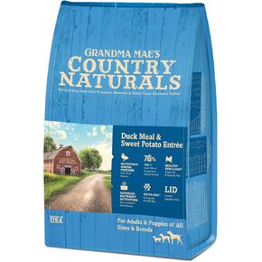 Grandma Mae’s Country Naturals Dry Dog Food, Duck, Sweet Potato & Brown Rice, Slow Cooked & Nutrient Dense, Made in USA, 4 LB Bag
