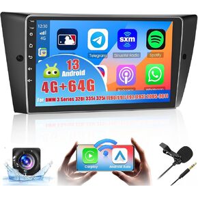 Hikity 4+64G Car Radio Stereo for BMW 3 Series 328i 335i 325i (E90 E92 E93) 2005-2011 Radio with 9 Inch Touch Screen, Carplay/Android Auto GPS Navigation/Mirror Link/Hi-Fi/Bluetooth+AHD Backup Camera