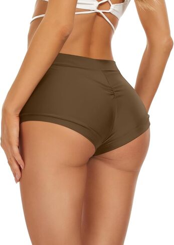 Annbon Ruched Scrunch Butt Bikini Bottoms Mid Rise boy Short Swim Bottoms Bathing Suit Bottoms for Women Full Coverage in Kuwait