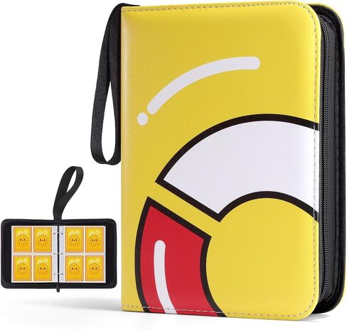Trading Card Binder-400 Card Holder, 4 Pockets with Removable 50 Sleeves, Card Collector Album with Zipper, Portable Display Storage Holder Book for Sports Card, Game Card(Yellow) in Kuwait