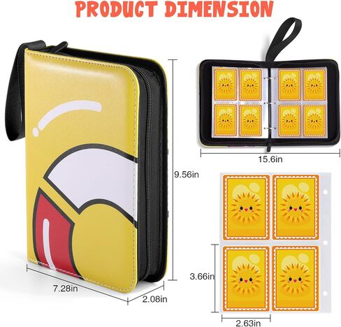 Trading Card Binder-400 Card Holder, 4 Pockets with Removable 50 Sleeves, Card Collector Album with Zipper, Portable Display Storage Holder Book for Sports Card, Game Card(Yellow) in Kuwait