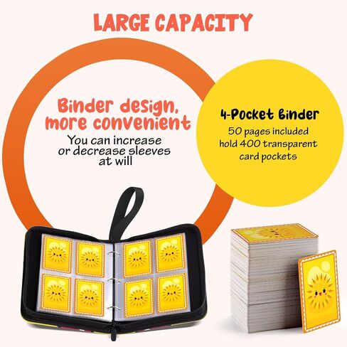 Trading Card Binder-400 Card Holder, 4 Pockets with Removable 50 Sleeves, Card Collector Album with Zipper, Portable Display Storage Holder Book for Sports Card, Game Card(Yellow) in Kuwait
