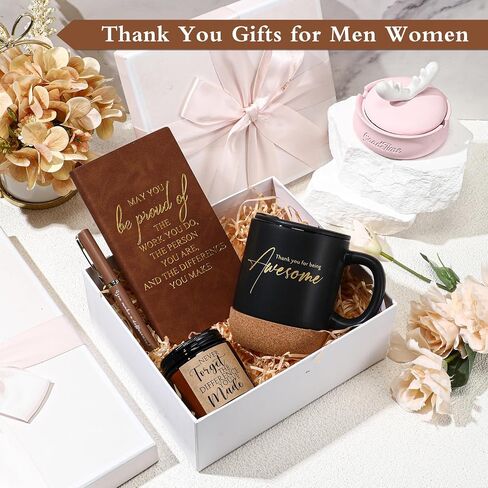 4 Pcs Thank You Gifts for Men Women Teacher Volunteer Employee Appreciation Notebook Inspirational Coffee Mug Scented Candle Ballpoint Pen for Nurse Secretary(Brown,Classic) in Saudi Arabia