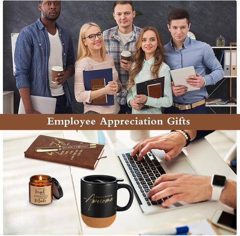 4 Pcs Thank You Gifts for Men Women Teacher Volunteer Employee Appreciation Notebook Inspirational Coffee Mug Scented Candle Ballpoint Pen for Nurse Secretary(Brown,Classic) in Saudi Arabia