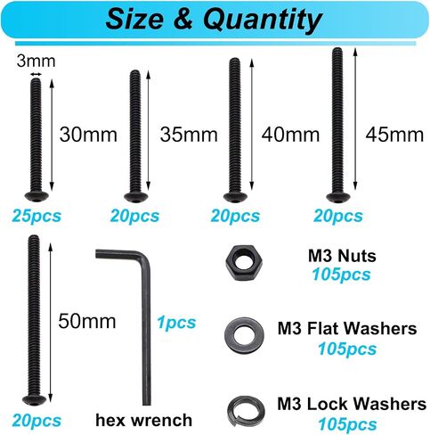 2135PCS Black M3 Metric Screw Assortment Kit, 5-35mm Button Head Screws and Socket Head Screws Bolts Nuts Washers Kit, 10.9 & 12.9 Grade Alloy Steel, M3 Bolts for 3D Printing in Saudi Arabia
