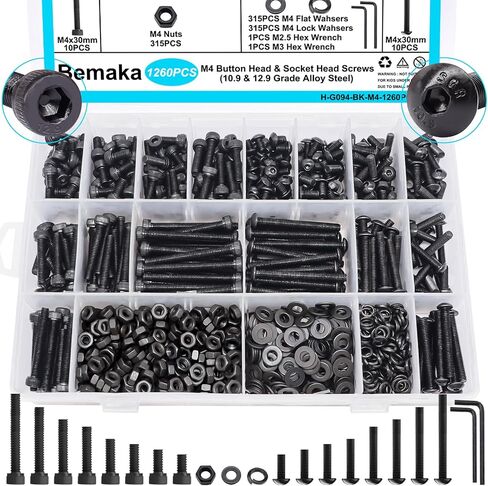 2135PCS Black M3 Metric Screw Assortment Kit, 5-35mm Button Head Screws and Socket Head Screws Bolts Nuts Washers Kit, 10.9 & 12.9 Grade Alloy Steel, M3 Bolts for 3D Printing in Saudi Arabia