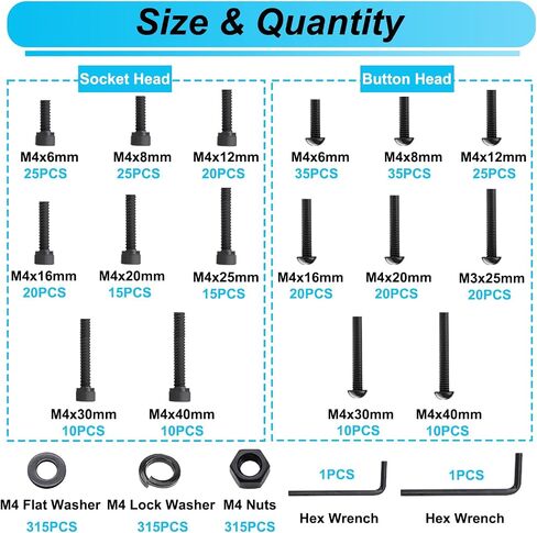 2135PCS Black M3 Metric Screw Assortment Kit, 5-35mm Button Head Screws and Socket Head Screws Bolts Nuts Washers Kit, 10.9 & 12.9 Grade Alloy Steel, M3 Bolts for 3D Printing in Saudi Arabia