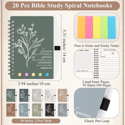 Kosiz 40 Pcs/ 20 Sets Christian Bible Verse Spiral Notebooks and Ballpoint Pens Church Religious Pocket Journal Notepad Gifts for Bible Study Group Supplies Mother's Day Believers(Watercolor,Nature) in Saudi Arabia