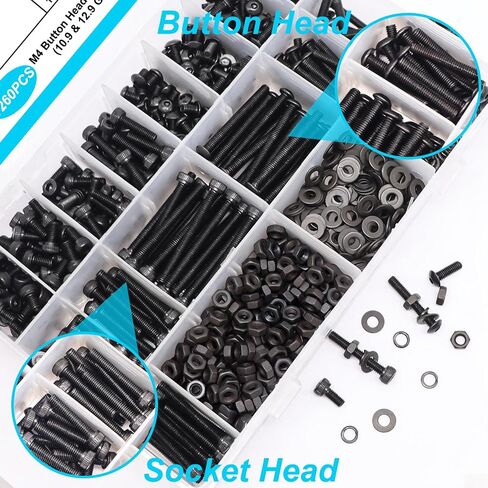 2135PCS Black M3 Metric Screw Assortment Kit, 5-35mm Button Head Screws and Socket Head Screws Bolts Nuts Washers Kit, 10.9 & 12.9 Grade Alloy Steel, M3 Bolts for 3D Printing in Saudi Arabia