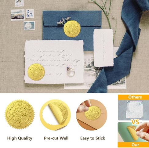 Peacoblue Gold Foil Sticker Seal Embossed Dragon 2 Inch 100Pcs, Self Adhesive Golden Around Embossing Decals for Invitation Certificate Envelope Seal Gift Card Decoration in Saudi Arabia