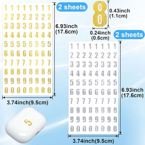 Oiiki 4 Sheets ملصقات بريق - 0.24 × 0.43 بوصة شارات العدد الذهبي الصغير ، والشارات اللاصقة لحرف DIY ، وكتب القصاصات ، وبطاقات المعايدة ، وديكور عيد الميلاد (320 ٪) in Kuwait