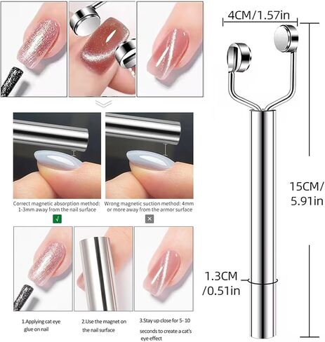 1Pc 4 IN 1 Cat Eye Magnet for Nails, Cat Eye nail Magnetic Wand, Cat Eye Gel Nail Polish Magnet, Manicure Design Tools DIY Salon Accessories in Saudi Arabia