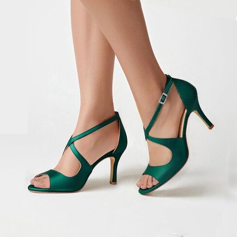 ELEGANTPARK Peep Toe Strappy Heels for Women Satin Wedding Dress Sandals | Adjustable Cross Strap, 3.5 Inch High Heel Peep Toe Shoes for Bride, Wedding Guests, Bridesmaid, Formal, Prom, Evening Party in Saudi Arabia