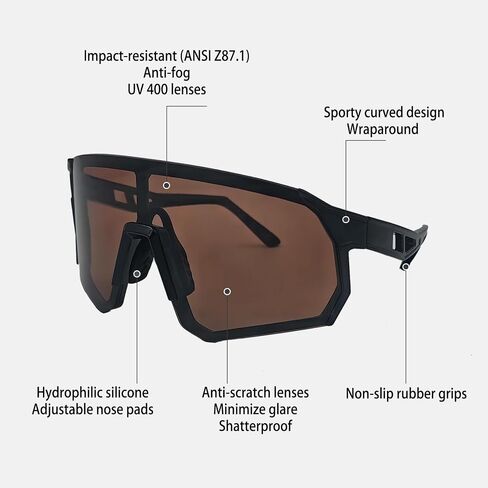 VeilGlam Pro Pickleball Glasses for Men, Amber Lenses Silver Mirrored Tinted Protective Eyewear UV Protection Safety Sunglasses ANSI Z87.1 Anti Fog Scratch Tennis Squash Racquetball Goggles in Kuwait