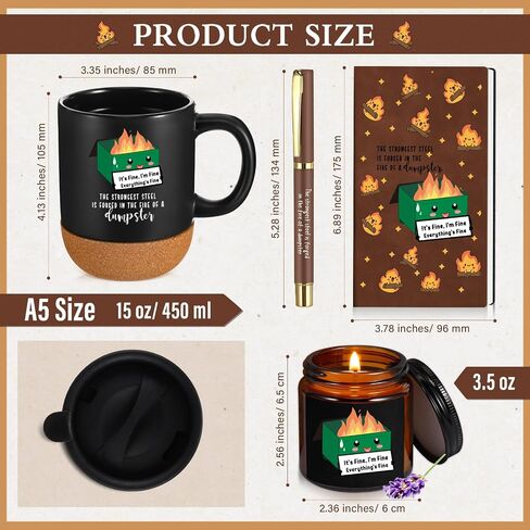 4 Pcs Thank You Gifts for Men Women Teacher Volunteer Employee Appreciation Notebook Inspirational Coffee Mug Scented Candle Ballpoint Pen for Nurse Secretary(Brown,Classic) in Saudi Arabia