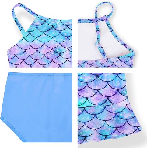Mafulus Girls 2 PCS Swimsuit Ruffle Cute Print Adjustable Spaghetti Strap Quick Drying Kids Bathing Suit 5-14Years in Saudi Arabia
