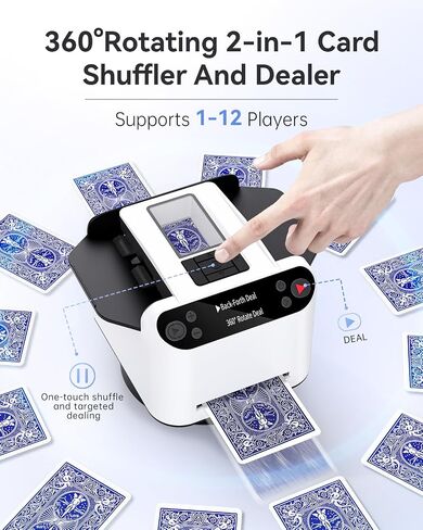 Automatic Card Shuffler and Dealer 2-in-1, 2 Deck 360° Rotating Dealing Machine for 12 Players, 4 Drawing Remotes, Rechargeable Playing Card Shuffler Machine for UNO, Poker, Phase 10 in Saudi Arabia