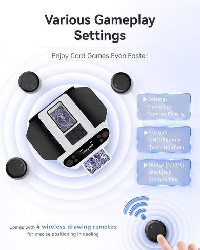Automatic Card Shuffler and Dealer 2-in-1, 2 Deck 360° Rotating Dealing Machine for 12 Players, 4 Drawing Remotes, Rechargeable Playing Card Shuffler Machine for UNO, Poker, Phase 10 in Saudi Arabia