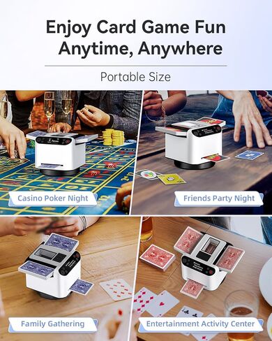 Automatic Card Shuffler and Dealer 2-in-1, 2 Deck 360° Rotating Dealing Machine for 12 Players, 4 Drawing Remotes, Rechargeable Playing Card Shuffler Machine for UNO, Poker, Phase 10 in Saudi Arabia