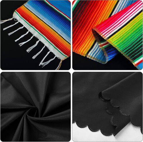 Tudomro 4 PCS Mexican Fiesta Tableroth 54 × 108 '' مع عدائين الجدول 13.5 × 108 غطاء مقرّب من القطن القطنية المقسم لـ Cinco de Mayo Fiesta (أسود) in Kuwait