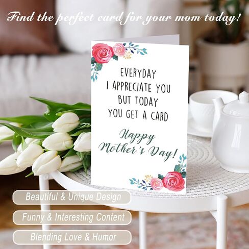 Funny Mother’s Day Card for Mom Grandma Wife, Cute Mother’s Day Gift from Daughter Son Husband (Every Day I Appreciate You, but Today You Get a Card) in Saudi Arabia