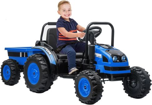 Electric Kids Ride on Tractor with Long Tiltable Trailer 6 Wheels, 12V Battery Powered Ride on Car Vehicle with Remote Control, Spring Suspension, Music LED Light for Boys and Girls, Yellow in Saudi Arabia
