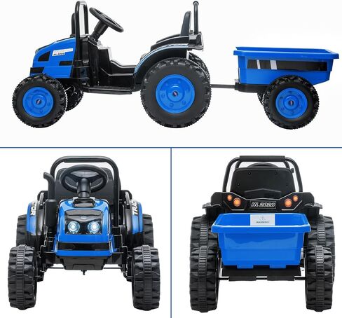 Electric Kids Ride on Tractor with Long Tiltable Trailer 6 Wheels, 12V Battery Powered Ride on Car Vehicle with Remote Control, Spring Suspension, Music LED Light for Boys and Girls, Yellow in Saudi Arabia