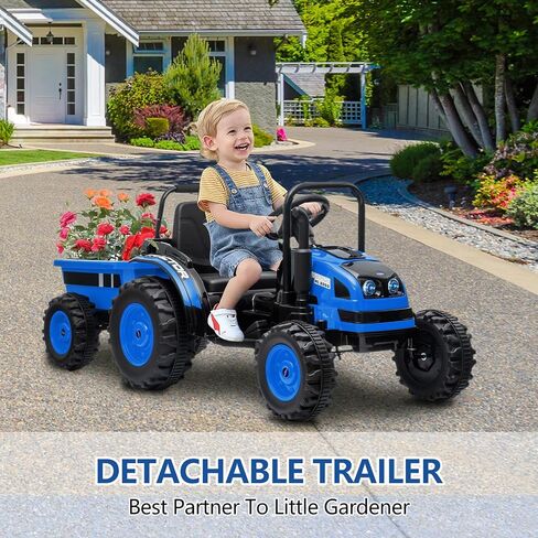 Electric Kids Ride on Tractor with Long Tiltable Trailer 6 Wheels, 12V Battery Powered Ride on Car Vehicle with Remote Control, Spring Suspension, Music LED Light for Boys and Girls, Yellow in Saudi Arabia