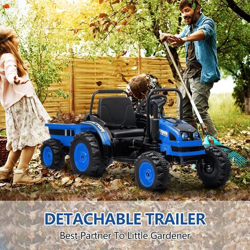 Electric Kids Ride on Tractor with Long Tiltable Trailer 6 Wheels, 12V Battery Powered Ride on Car Vehicle with Remote Control, Spring Suspension, Music LED Light for Boys and Girls, Yellow in Saudi Arabia