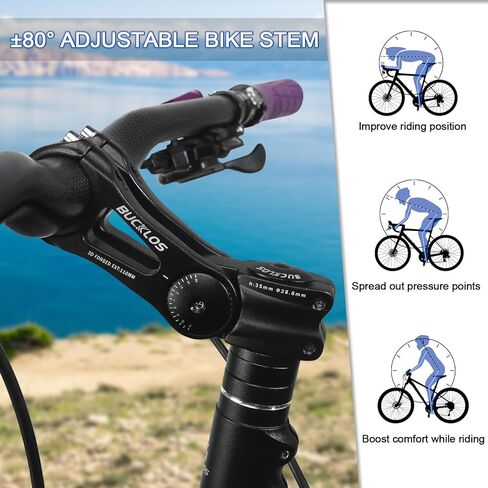 BUCKLOS Adjustable Bike Stem MTB 25.4mm 31.8mm 90/110/130/145mm 80 Degree Bike Stem Riser for Angle Adjustment, Bicycle Handlebar Extension for Commuter Bikes, E-Bike, Mountain, Road Bicycles in Kuwait