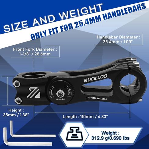 BUCKLOS Adjustable Bike Stem MTB 25.4mm 31.8mm 90/110/130/145mm 80 Degree Bike Stem Riser for Angle Adjustment, Bicycle Handlebar Extension for Commuter Bikes, E-Bike, Mountain, Road Bicycles in Kuwait