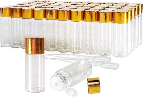 50Pcs 3ml Mini Essential Oil Bottles Sample Bottles with Orifice Reducers and Gold Caps,3ml Clear Glass Bottles Vials, for Perfume, Aromatherapy, Cosmetic Oils Container in Saudi Arabia