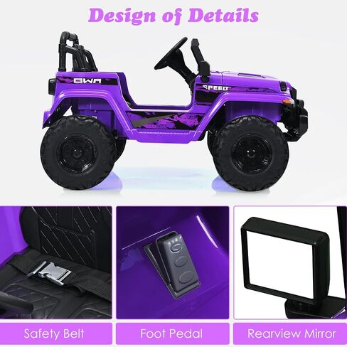 olakids Kids Ride on Truck ، سيارة كهربائية 12 فولت مع التحكم عن بعد ، سيارة صغيرة تعمل بالبطارية مع الموسيقى ، القرن ، 3 سرعات ، مصابيح LED ، Bluetooth ، USB ، الراديو (الأرجواني) in Kuwait
