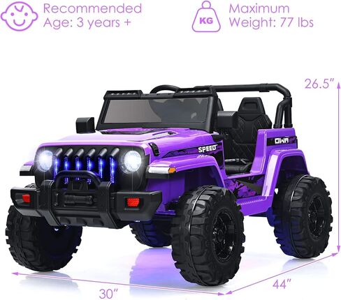 olakids Kids Ride on Truck ، سيارة كهربائية 12 فولت مع التحكم عن بعد ، سيارة صغيرة تعمل بالبطارية مع الموسيقى ، القرن ، 3 سرعات ، مصابيح LED ، Bluetooth ، USB ، الراديو (الأرجواني) in Kuwait