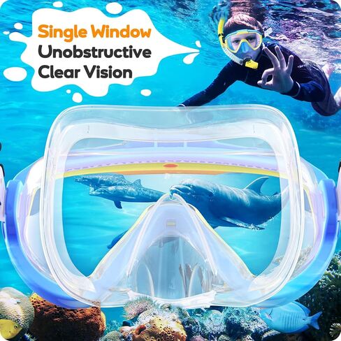 Kids Snorkel Set, Anti-Fog Panoramic Tempered Glass Kids Snorkel mask, Anti-Leak Scuba Diving Mask with Mesh Bag, Dry Top Snorkeling Gear for Kids and Youth Age 4-16 in Kuwait