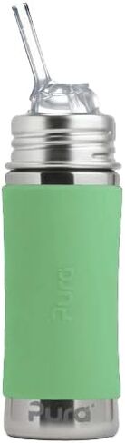 Pura Toddler Kid Straw Bottle - 11oz Stainless Steel, Plastic-Free, MadeSafe, Mint, Silicone Straw in Kuwait