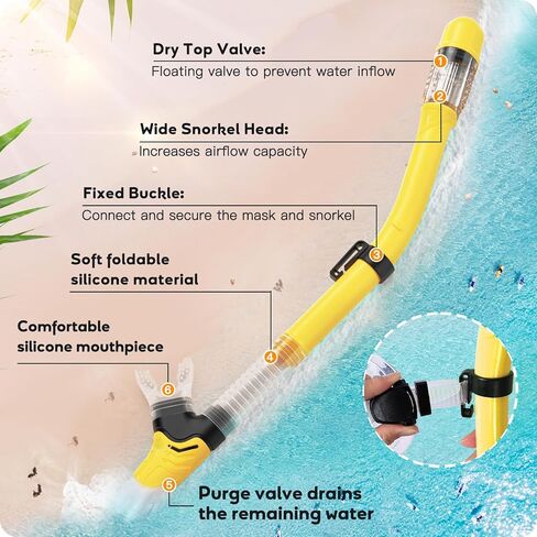 Kids Snorkel Set, Anti-Fog Panoramic Tempered Glass Kids Snorkel mask, Anti-Leak Scuba Diving Mask with Mesh Bag, Dry Top Snorkeling Gear for Kids and Youth Age 4-16 in Kuwait