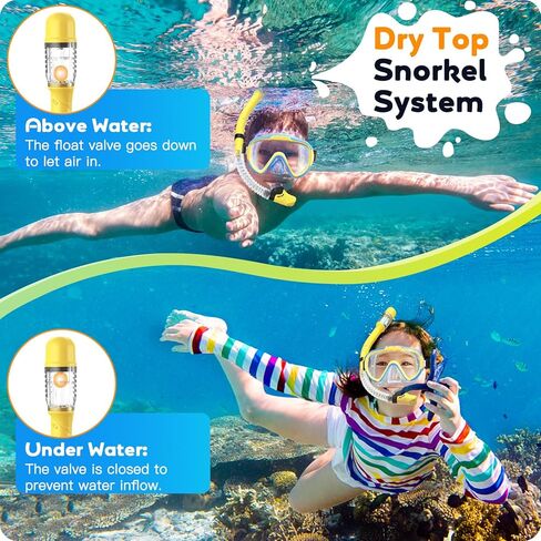 Kids Snorkel Set, Anti-Fog Panoramic Tempered Glass Kids Snorkel mask, Anti-Leak Scuba Diving Mask with Mesh Bag, Dry Top Snorkeling Gear for Kids and Youth Age 4-16 in Kuwait