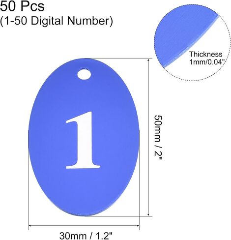 MECCANIXITY Oval Number Tags Key Tag with Ring, 1-50 Numbered Blue Aluminum ID Tag for Coding, Decoration, Pack of 50 in Kuwait
