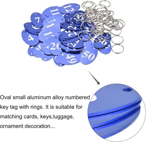MECCANIXITY Oval Number Tags Key Tag with Ring, 1-50 Numbered Blue Aluminum ID Tag for Coding, Decoration, Pack of 50 in Kuwait