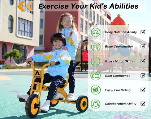 Kids Tricycles for Riders Ages 3+, Premium Outdoor Playground Daycare Yard Tricycle with Passenger Seat, Preschool Durable Metal Pedal Kids Tandem Bike, Sturdy Carbon Steel Frame, Solid Rubber Tires in Kuwait
