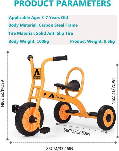Kids Tricycles for Riders Ages 3+, Premium Outdoor Playground Daycare Yard Tricycle with Passenger Seat, Preschool Durable Metal Pedal Kids Tandem Bike, Sturdy Carbon Steel Frame, Solid Rubber Tires in Kuwait