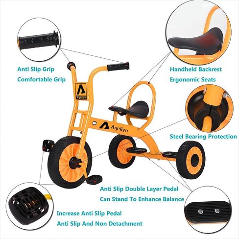 Kids Tricycles for Riders Ages 3+, Premium Outdoor Playground Daycare Yard Tricycle with Passenger Seat, Preschool Durable Metal Pedal Kids Tandem Bike, Sturdy Carbon Steel Frame, Solid Rubber Tires in Kuwait