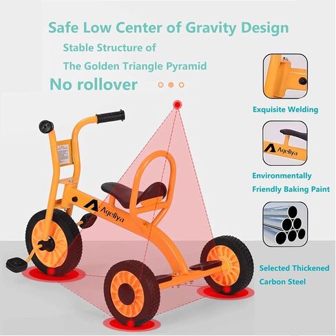 Kids Tricycles for Riders Ages 3+, Premium Outdoor Playground Daycare Yard Tricycle with Passenger Seat, Preschool Durable Metal Pedal Kids Tandem Bike, Sturdy Carbon Steel Frame, Solid Rubber Tires in Kuwait