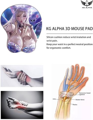 3D Anime Gaming Mousepad, Ergonomic Mouse Pad with Wrist Support Rest, Mousepad Gel Wrist Rest Memory Foam Non-Slip Pain Relief for Computer Home Office KG Alpha Kda Ahri in Saudi Arabia