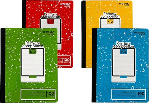 Primary Composition Grades K-2, Full-page 1/2" Primary Ruled, 100 Sheets Notebook Size 9.75 x 7.5, Marble Colors, 4-Pack in Kuwait