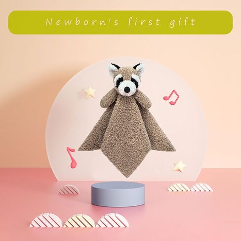 Doindute Baby Gray Raccoon بطانية أمان الحيوانات المحشوة الناعمة، بطانية قطيفة لشخصية الراكون المحببة، هدية استحمام الطفل/الحضانة، حديث الولادة المحبوب، الرضع، بطانية تحاضن للأطفال الصغار للأولاد والبنات، 35.56 سم in Kuwait