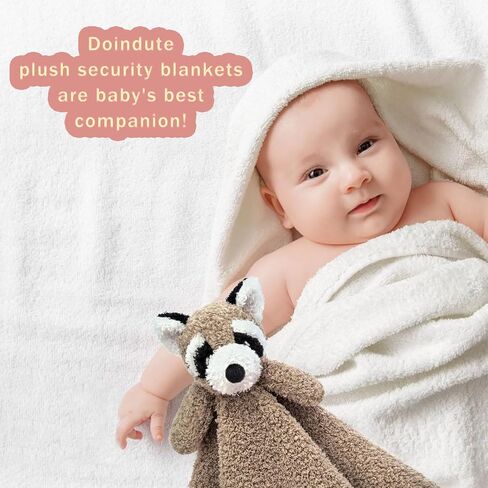 Doindute Baby Gray Raccoon بطانية أمان الحيوانات المحشوة الناعمة، بطانية قطيفة لشخصية الراكون المحببة، هدية استحمام الطفل/الحضانة، حديث الولادة المحبوب، الرضع، بطانية تحاضن للأطفال الصغار للأولاد والبنات، 35.56 سم in Kuwait